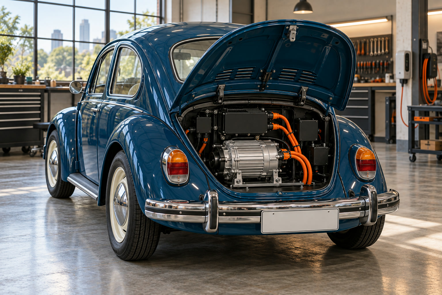 Compartimento traseiro aberto com motor elétrico